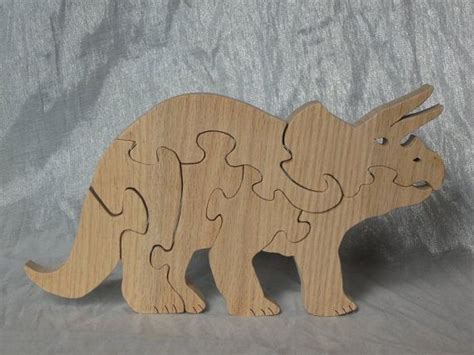 Triceratops Dinosaur Wooden 3d Puzzle In Oak Etsy Natural Wood Toys