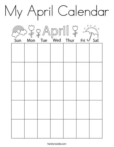 My April Calendar Coloring Page Twisty Noodle