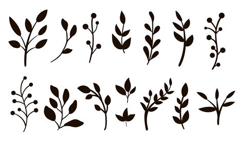 Vector Greenery Silhouettes Clip Art Set Flat Trendy Illustration With