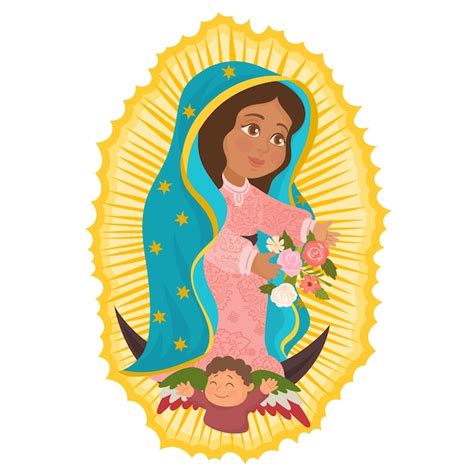 Premium Vector Virgin Mary Of Guadalupe Cartoon With Angel Holding