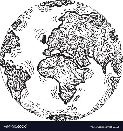 Planet Earth Sketched Doodle Royalty Free Vector Image