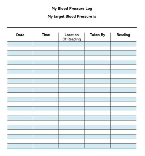 Blood Pressure Log Chart Printable