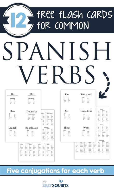Print 12 Free Common Spanish Verb Conjugation Flash Cards My Silly