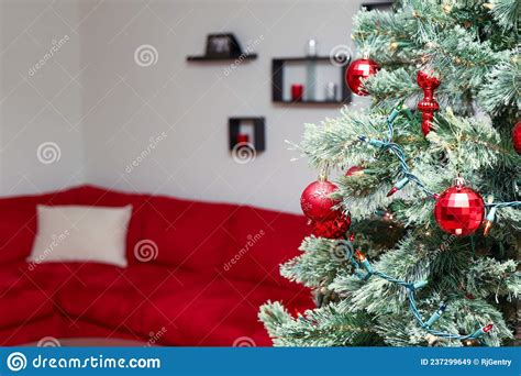 A Christmas Tree Inside Of A A Living Room Stock Image Image Of Xmas