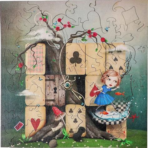 Wooden Jigsaw Puzzle Alice In Wonderland Montessori Toys Etsy