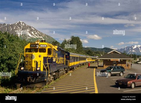 Alaska Railroad Passenger Train Depot Seward Kp Ak Summer Stock Photo