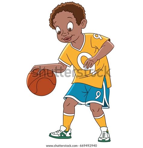Cartoon Boy Playing Basketball Vector Illustration Stock Vector
