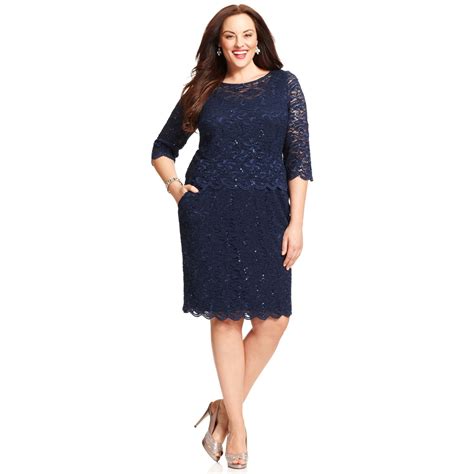 Alex Evenings Plus Size Sequined Lace Dress In Blue Navy Lyst