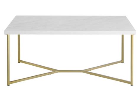 42 Inch Mid Century Modern Transitional Y Leg Coffee Table White Faux