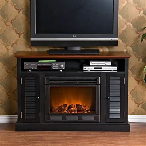 Sei Antebellum Media Console With Electric Fireplace Black Walnut