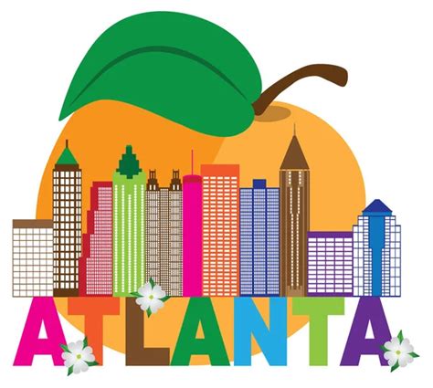 Atlanta Georgia Night Skyline Inside Peach Illustration Stock Vector