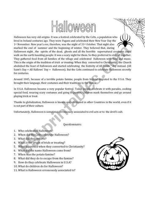 Halloween Reading Esl Worksheet By Olaola