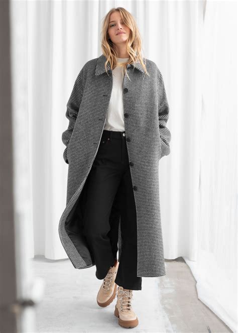 Houndstooth Wool Blend Long Coat Coat Stylish Winter Coats Long Coat