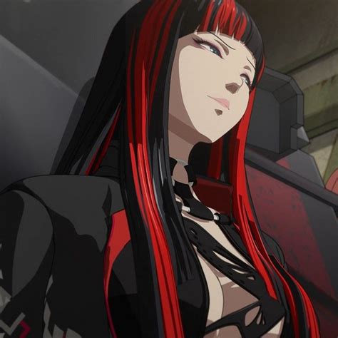 An Anime Character With Red Hair And Black Clothes