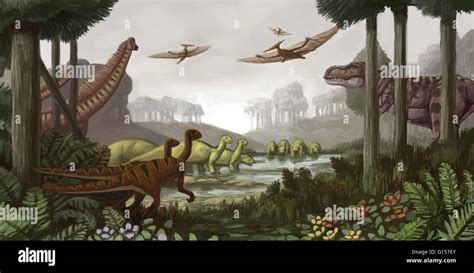 Landscape And Animals Of The Cretaceous Period The Last Period Of The