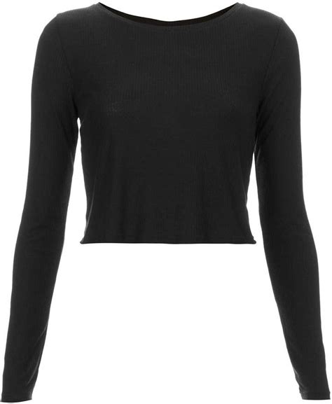 Black Cropped Sweater Topshop Long Sleeve Skinny Rib Crop Top Where