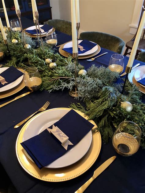 Elegant Navy Blue And Gold Christmas Tablescape