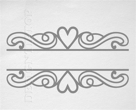 Split Heart Monogram Svg Swirl Svg Dxf Monogram Frame Svg Etsy