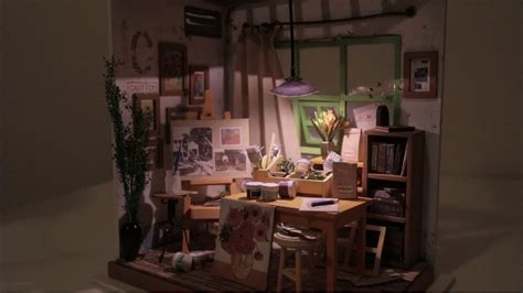 Diy Miniature Dollhouse Art Studio With Light Youtube