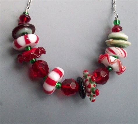 Peppermint Lampwork Bead Necklace Christmas Holiday Etsy Lampwork