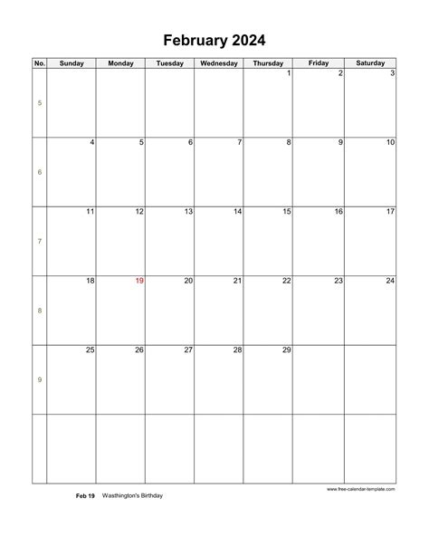 2024 February Calendar Blank Vertical Template Free Calendar