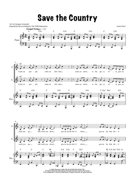 Save The Country Arr Gregory Amerind Sheet Music Laura Nyro Satb