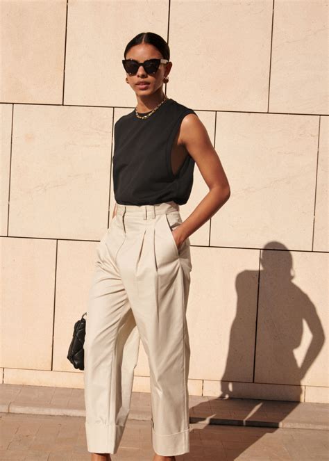 Relaxed High Waisted Cotton Trousers Light Beige Straight And Other Stories High Waisted