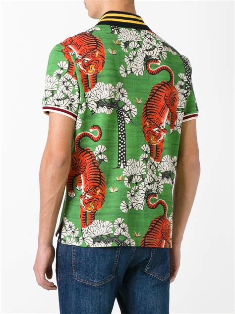 Lyst Gucci Bengal Print Polo Shirt In Green For Men