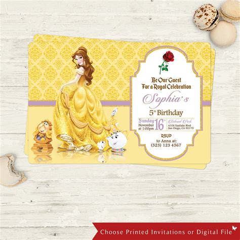 Beauty And The Beast Birthday Card Printed Printable Disney Etsy