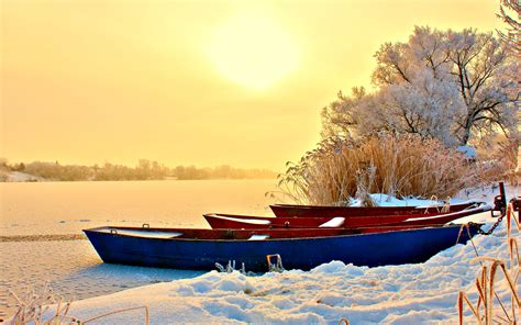 Sunrise On The Frozen River Hd Wallpaper
