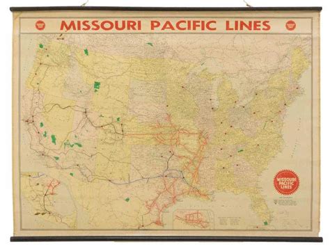 Missouri Pacific Lines Western Railroad Wall Map