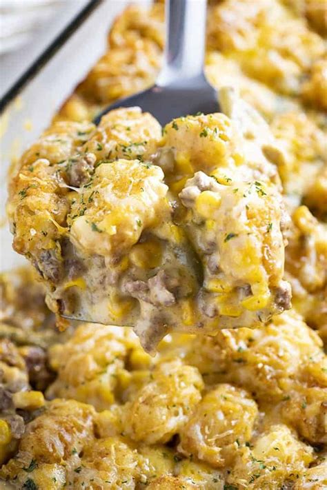 Nobody dislikes a cheesy tater tot, so incorporate them into your next family brunch with this tater tot breakfast casserole. Best Ever Tater Tot Casserole - The Salty Marshmallow