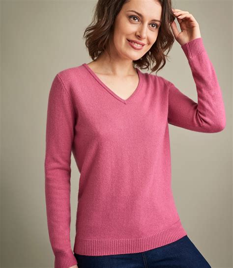 Peony Pink Womens Pure Cashmere V Neck Jumper Woolovers Uk