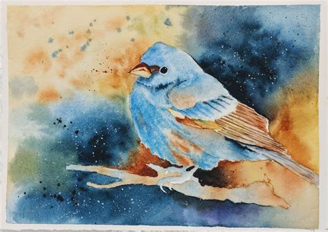 Watercolor Blue Bird Painting Free Shipping Etsy
