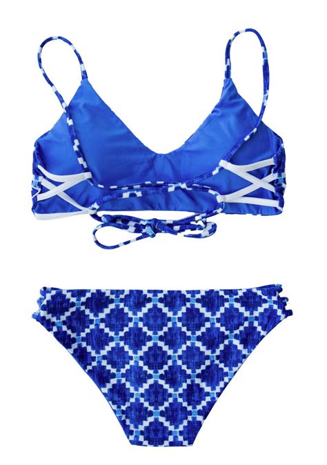 2 Piece Blue Bikini Reversible Eco Swimwear Teen Bikini By Chance Loves
