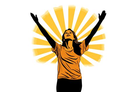 Christian Worship Woman Lifting Hands Silhouette Neon Vector