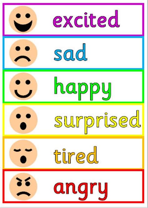 The Words Are Arranged In Different Colors With Smiley Faces On Each