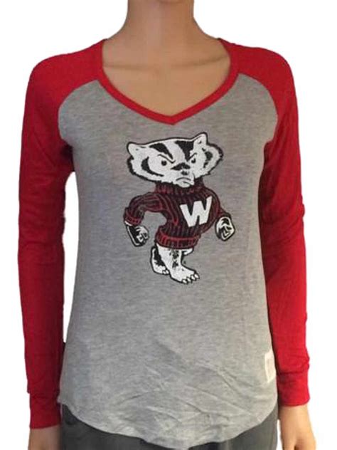 wisconsin badgers retro brand women red two tone v neck long sleeve t shirt s ebay