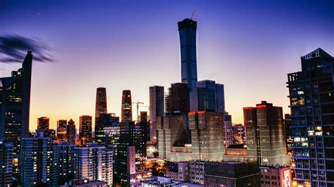 Download 1920x1080 Wallpaper Buildings Of Beijing Cityscape Sunset