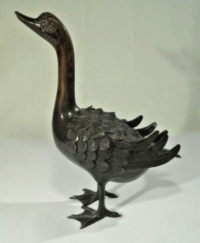 Prächtige Alte Bronze Gans 28cm Figur Vogel Skulptur Ente Schwan Deko