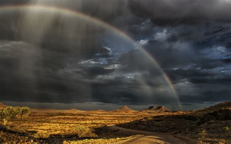Nature Landscape Rainbows Clouds Road Sunset Namibia Hill