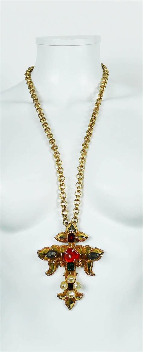 christian lacroix vintage runway jewelled cross necklace at 1stdibs vintage cross necklace