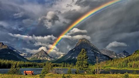 Colorful Rainbow Over Black White Mountain Hd Rainbow Wallpapers Hd