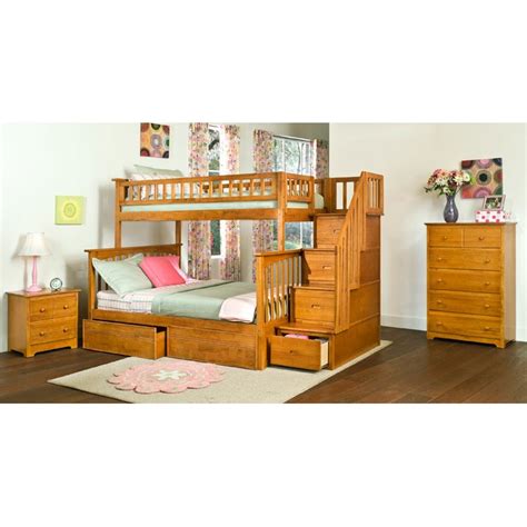 Columbia Staircase Bunk Bed W Flat Panel Drawers Twin Over Full