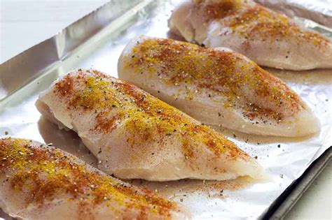 Place chicken in baking dish, brush both sides with olive oil. How to Bake Chicken Breast in the Oven (So It's Always ...