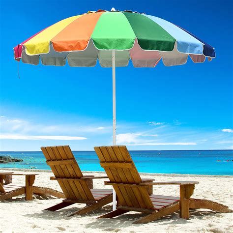 8ft Rainbow Beach Umbrella Patio Outdoor Sunshade Umbrella 16 Rib Tilt