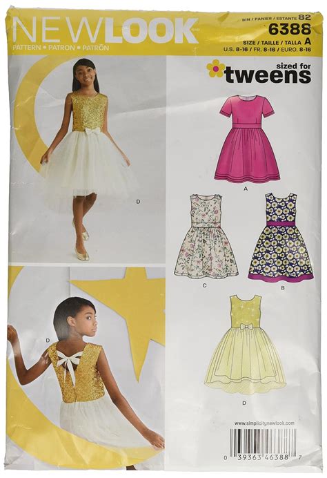 New Look Sewing Pattern 6388 Girls Party Dresses Size A White 8