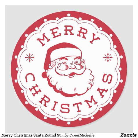 Merry Christmas Santa Round Sticker Zazzle Christmas Stickers Printable Merry Christmas