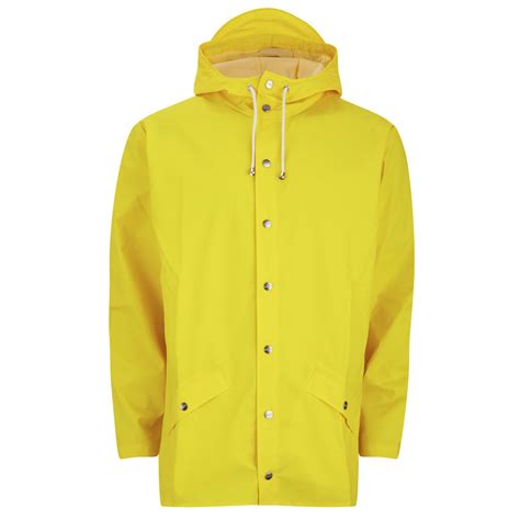 Rains Mens Hooded Rain Jacket With Poppers Yellow Clothing