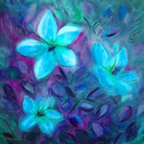 Blue Flowers Painting By Gina De Gorna Pixels